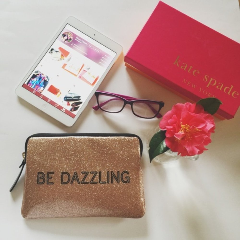 Kate Spade Be Dazzling Mini Ipad Folio Tablet Slim Zip Sleeve Case Rose Gold